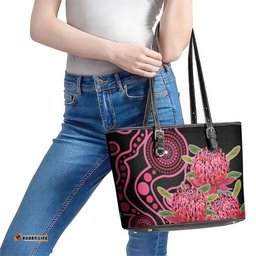 Australia Waratah Leather Tote Bag Telopea Aussie Native Flowers Indigenous Art LT14