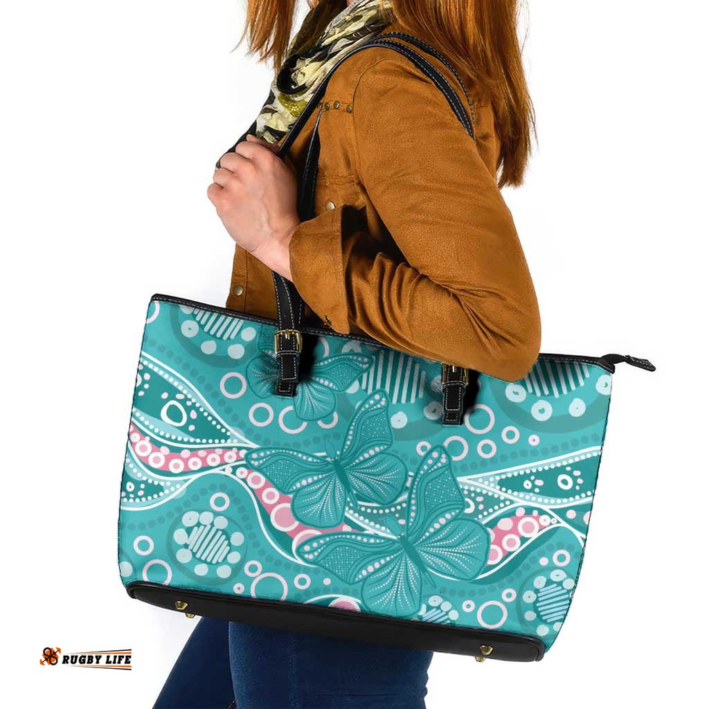 Australia Hereditary Cancer Awareness Leather Tote Bag Aboriginal Butterflies LT7