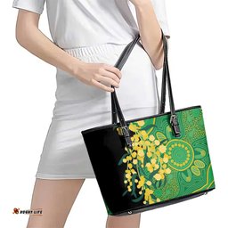 Australia Golden Wattle Leather Tote Bag Aussie Native Flowers Indigenous Art LT14