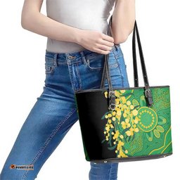 Australia Golden Wattle Leather Tote Bag Aussie Native Flowers Indigenous Art LT14