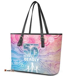 Australia NAIDOC Week 2026 50 Years Deadly Leather Tote Bag Celestial Glows LT7