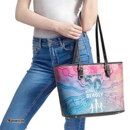 Australia NAIDOC Week 2026 50 Years Deadly Leather Tote Bag Celestial Glows LT7