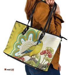 Australia Rock Parrot Leather Tote Bag Kangaroo Paws Indigenous Art LT14