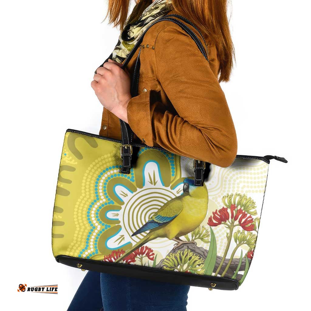Australia Rock Parrot Leather Tote Bag Kangaroo Paws Indigenous Art LT14