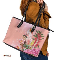 Australia Christmas Pink Cockatoo with Banksia Leather Tote Bag Coral Pink LT7