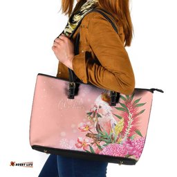 Australia Christmas Pink Cockatoo with Banksia Leather Tote Bag Coral Pink LT7
