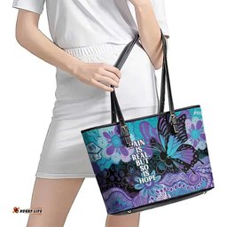 Australia Indigenous Teal Purple Contemporary Aboriginal Art Leather Tote Bag Hope Is Real LT7