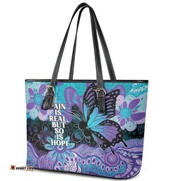 Australia Indigenous Teal Purple Contemporary Aboriginal Art Leather Tote Bag Hope Is Real LT7