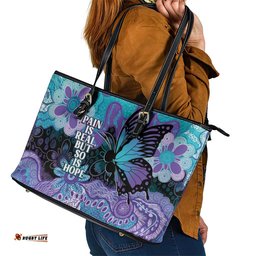 Australia Indigenous Teal Purple Contemporary Aboriginal Art Leather Tote Bag Hope Is Real LT7