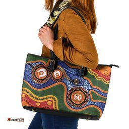 Australia NAIDOC Week 2026 Leather Tote Bag 50 Years of Deadly Dhari Snake Aboriginal Art LT14