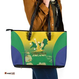 Australia Christmas Island Leather Tote Bag Golden Bosun Abutilon listeri With Map LT14