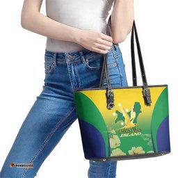 Australia Christmas Island Leather Tote Bag Golden Bosun Abutilon listeri With Map LT14