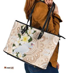 Australia Long-billed Corella Leather Tote Bag Cacatua Tenuirostris Plumeria Aboriginal Art LT14