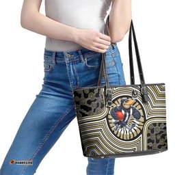 Collingwood Football Club Leather Tote Bag Indigenous Monochrome Dot Art Mascot Style TS04