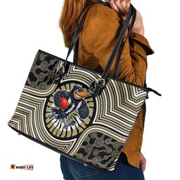Collingwood Football Club Leather Tote Bag Indigenous Monochrome Dot Art Mascot Style TS04