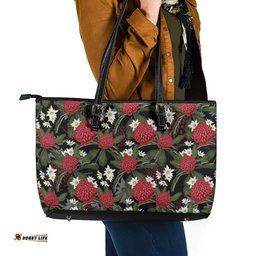 Australia Waratah Flannel Flower Leather Tote Bag Aussie Native Flowers Seamless Stylized LT14