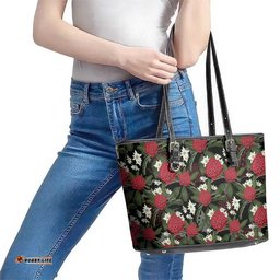 Australia Waratah Flannel Flower Leather Tote Bag Aussie Native Flowers Seamless Stylized LT14