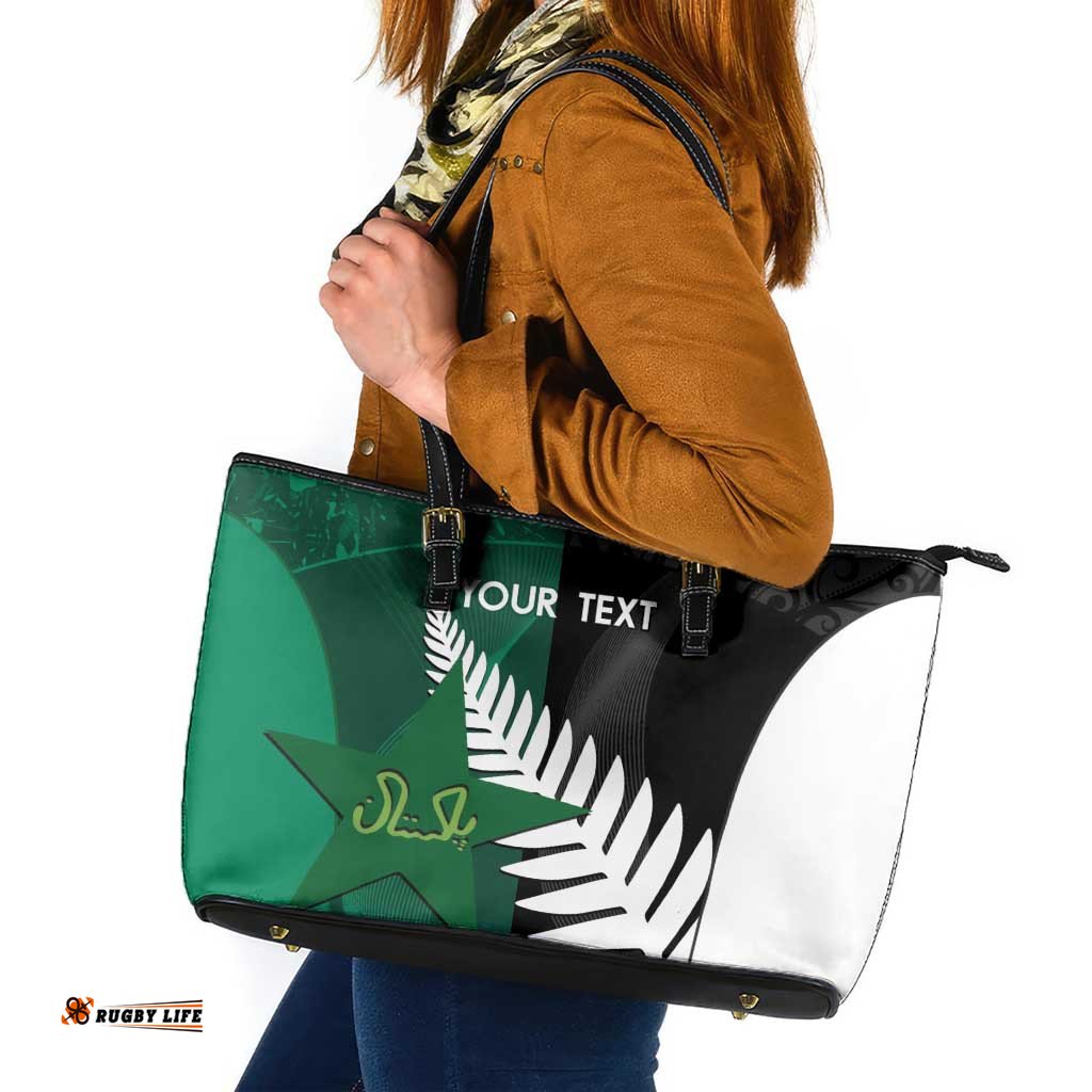 Custom New Zealand And Pakistan Cricket Leather Tote Bag 2025 Black Cap Shaheens Together LT14