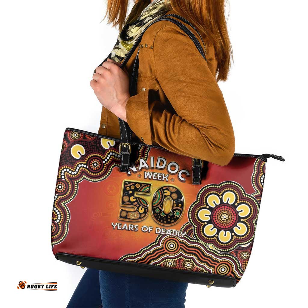 Australia Indigenous NAIDOC Week 2026 Leather Tote Bag 50 Years Of Deadly LT05