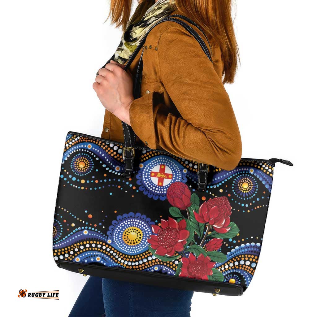 Australia New South Wales Waratahs Leather Tote Bag Aboriginal Dot Art LT9
