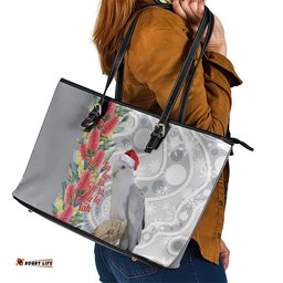 Blue Galah Mutation Christmas Australia Leather Tote Bag Falalalala Galalah Bottlebrush Grey Aboriginal Art LT14
