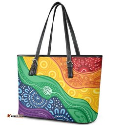 Australia First Nation LGBTQ+ Leather Tote Bag Aboriginal Rainbow Flag LT7