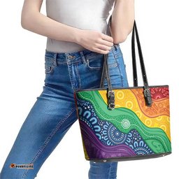 Australia First Nation LGBTQ+ Leather Tote Bag Aboriginal Rainbow Flag LT7
