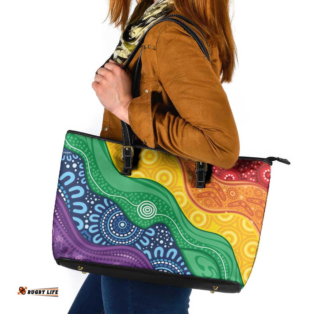Australia First Nation LGBTQ+ Leather Tote Bag Aboriginal Rainbow Flag LT7