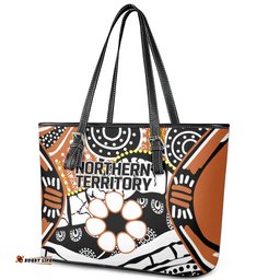 Australian Northern Territory Leather Tote Bag Aboriginal with Sturt's Desert Rose LT9