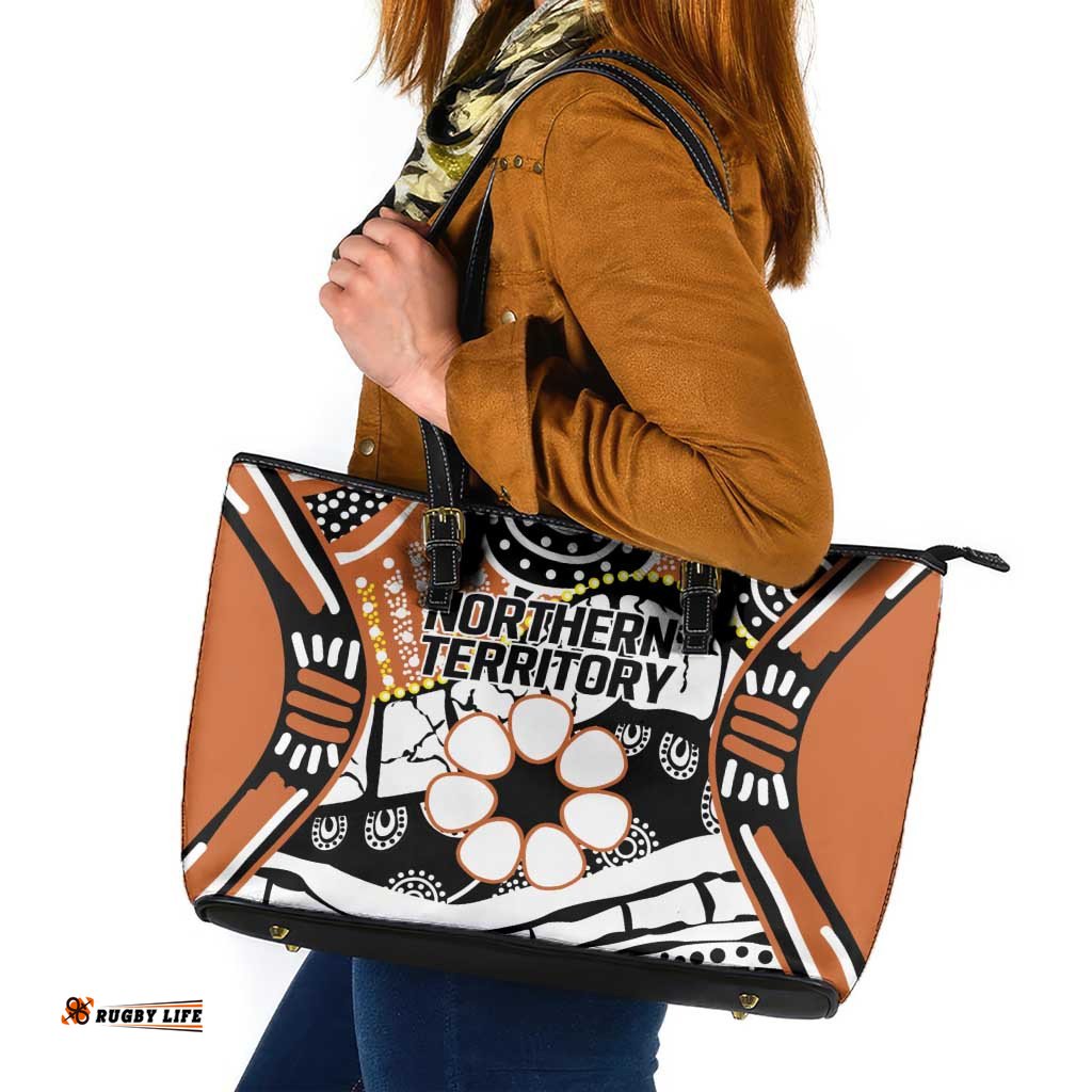 Australian Northern Territory Leather Tote Bag Aboriginal with Sturt's Desert Rose LT9