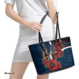 Carlton Blues ANZAC Personalised Leather Tote Bag Lest We Forget Poppy Camo LT9