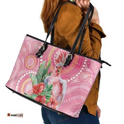Breast Cancer Pink Cockatoo Leather Tote Bag Australia Indigenous Watercolor Glaze LT7