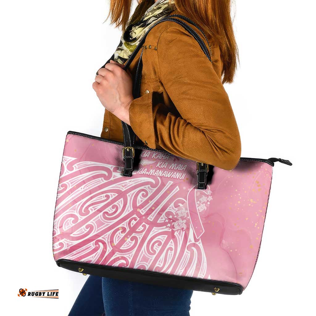 Breast Cancer Awareness Maori Leather Tote Bag Kia Kaha Kia Maia Kia Manawanui LT7
