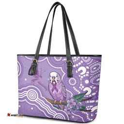 Australia Epilepsy Awareness Leather Tote Bag Purple Budgerigar Plumeria Aboriginal LT14