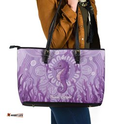 Australia Epilepsy Awareness Leather Tote Bag Seahorse Think Purple Ribbon Aboriginal LT14