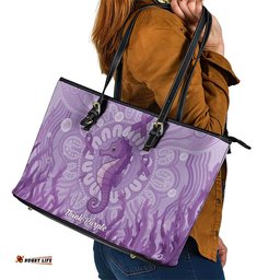 Australia Epilepsy Awareness Leather Tote Bag Seahorse Think Purple Ribbon Aboriginal LT14