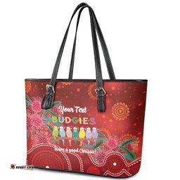 Australia Budgerigar Christmas Personalised Leather Tote Bag Budgies Hakea Have A Good Chrissie LT14