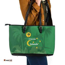 Australia Cocos Keeling Islands Leather Tote Bag Southern Cross Palm Tree Pattern LT14