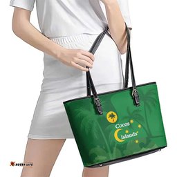 Australia Cocos Keeling Islands Leather Tote Bag Southern Cross Palm Tree Pattern LT14