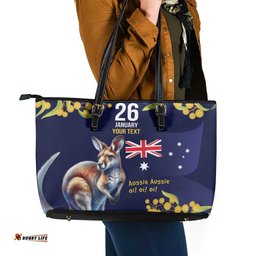 Blue Kangaroo and Golden Wattle Personalised Leather Tote Bag Happy Australia Day 6 January LT9