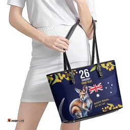 Blue Kangaroo and Golden Wattle Personalised Leather Tote Bag Happy Australia Day 6 January LT9