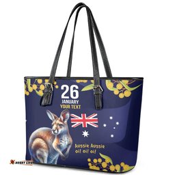 Blue Kangaroo and Golden Wattle Personalised Leather Tote Bag Happy Australia Day 6 January LT9