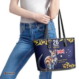 Blue Kangaroo and Golden Wattle Personalised Leather Tote Bag Happy Australia Day 6 January LT9