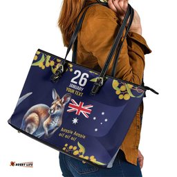 Blue Kangaroo and Golden Wattle Personalised Leather Tote Bag Happy Australia Day 6 January LT9