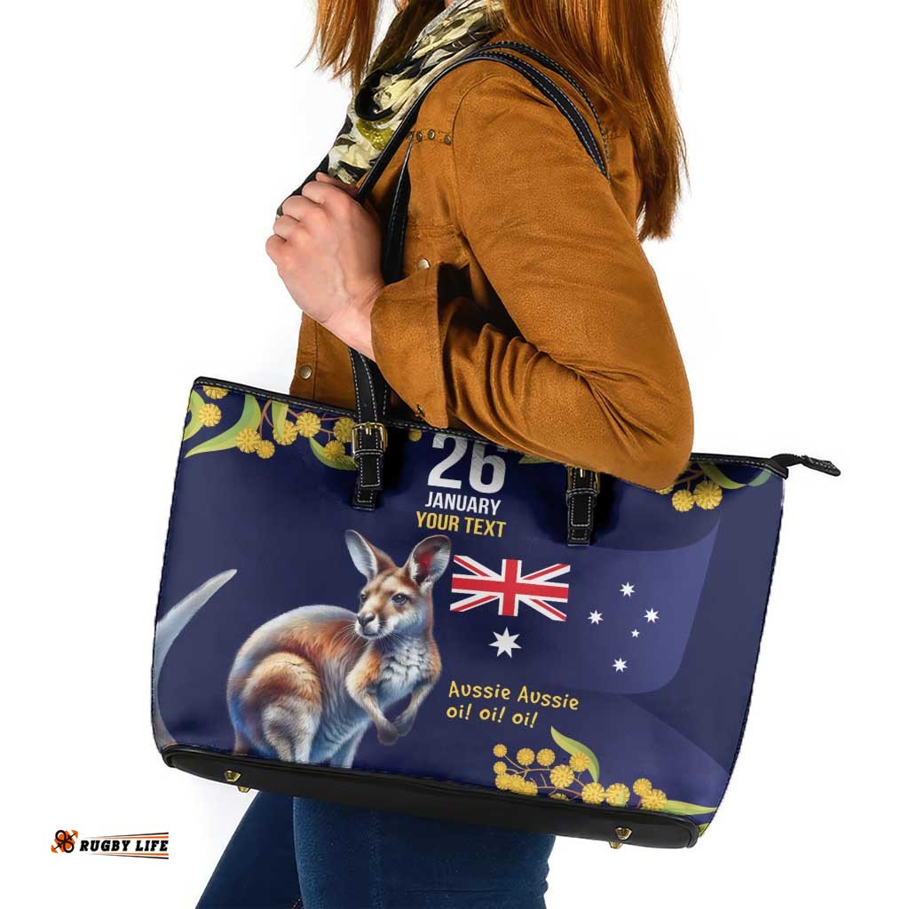 Blue Kangaroo and Golden Wattle Personalised Leather Tote Bag Happy Australia Day 6 January LT9