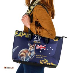 Blue Kangaroo and Golden Wattle Personalised Leather Tote Bag Happy Australia Day 6 January LT9