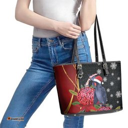 Australia Palm Cockatoo Christmas Leather Tote Bag Probosciger Aterrimus Waratah Merry Chrissie LT14