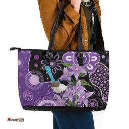 Australia Epilepsy Awareness Leather Tote Bag Purple-crowned Fairywren Boronia Aboriginal LT14