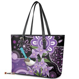 Australia Epilepsy Awareness Leather Tote Bag Purple-crowned Fairywren Boronia Aboriginal LT14