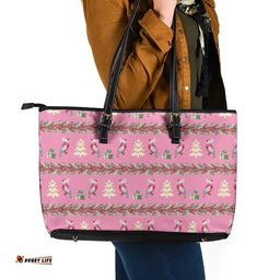 Australia Pink Galah Christmas Leather Tote Bag Eolophus Roseicapilla Bottlebrush Seamless LT14